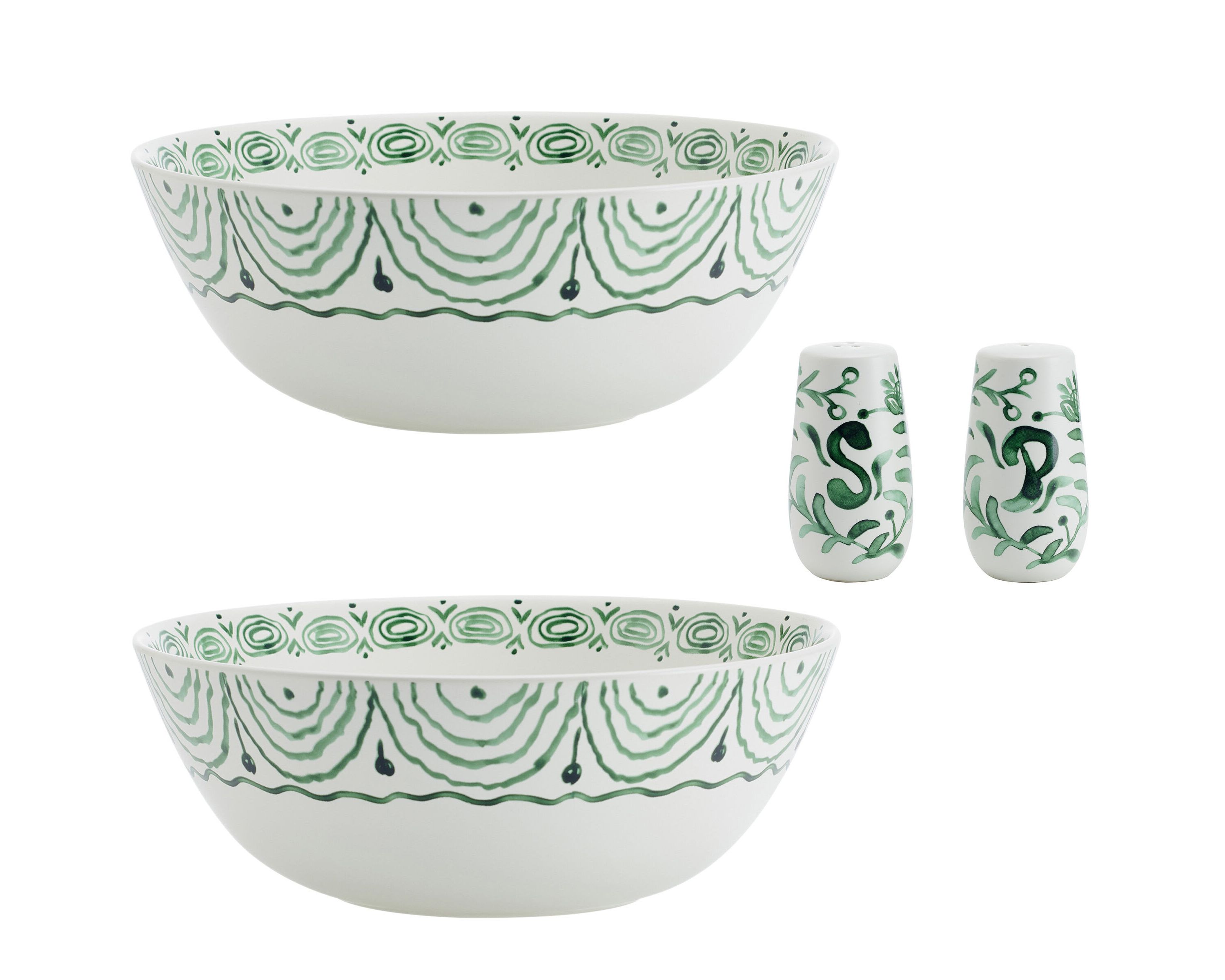 Sicily Green Serve Bowls Plus Salt and Pepper Set