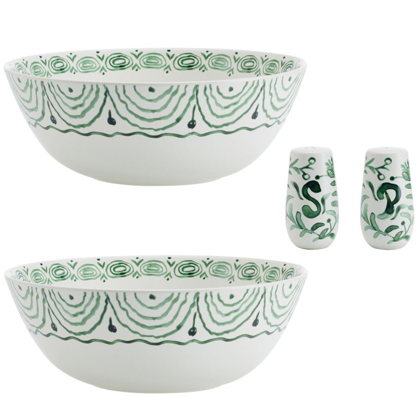 Sicily Green Serve Bowls Plus Salt and Pepper Set