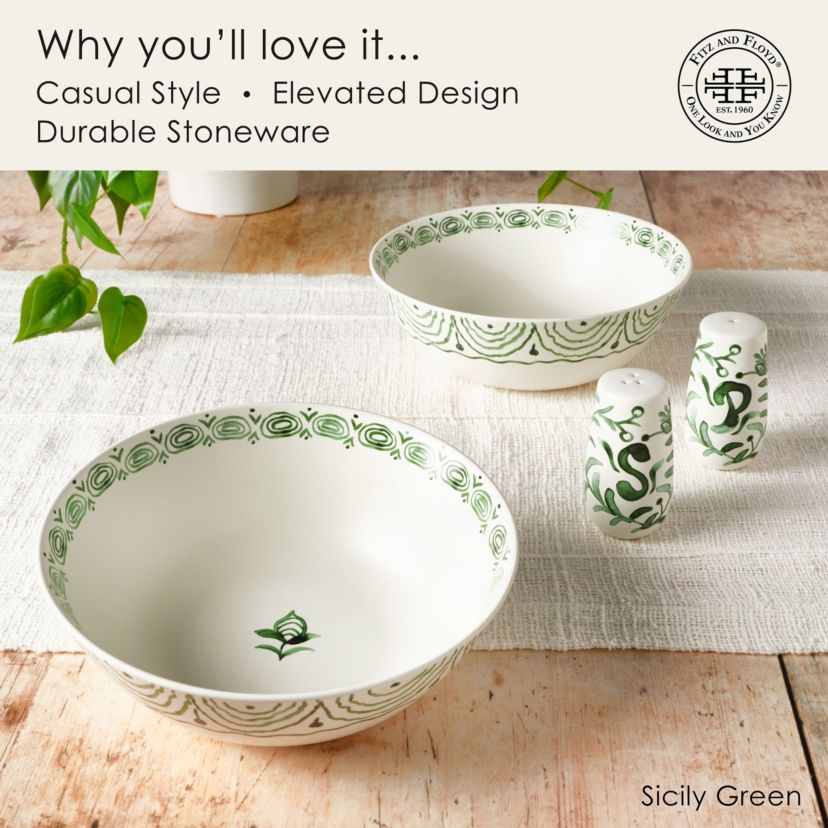 Sicily Green Serve Bowls Plus Salt and Pepper Set