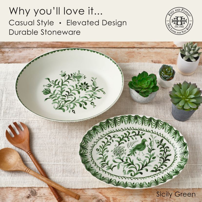 Sicily Green Serve Bowl and Platter Set