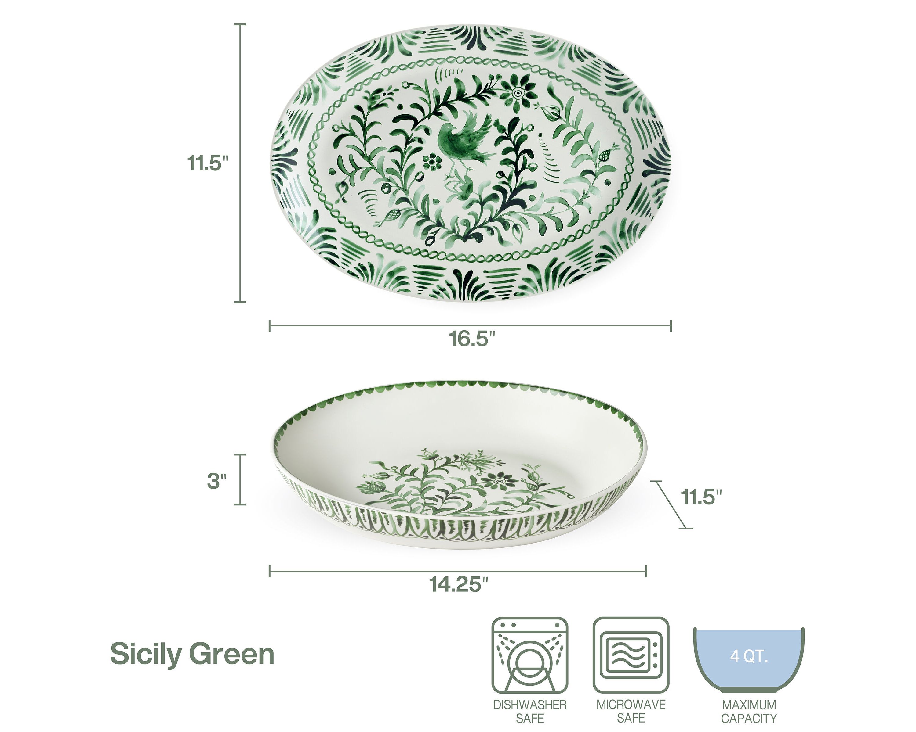 Sicily Green Serve Bowl and Platter Set