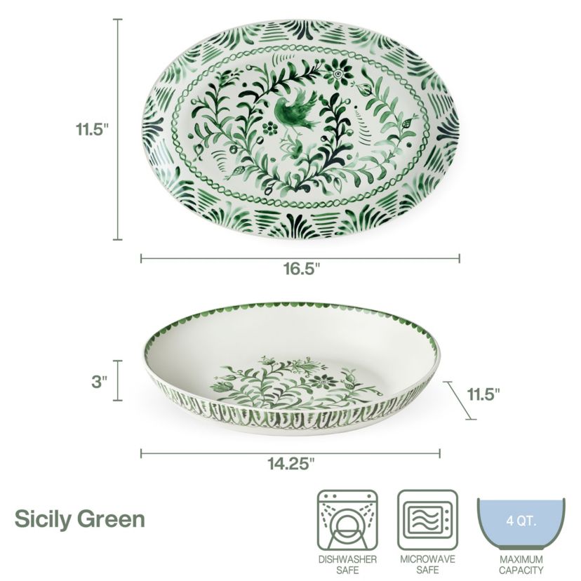 Sicily Green Serve Bowl and Platter Set