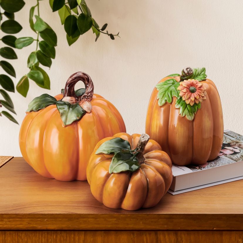Fitz and Floyd Autumn Harvest Orange Pumpkin Figurine