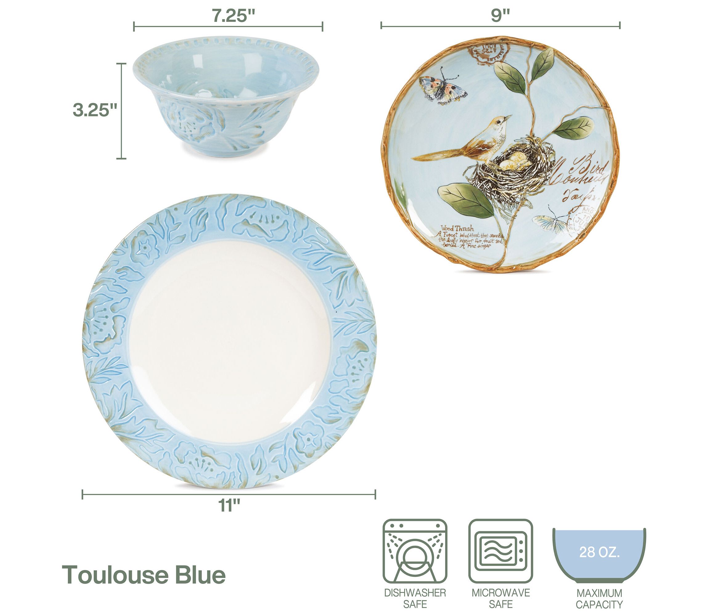 Toulouse Blue 12-pc Dinnerware Set, Service for 4