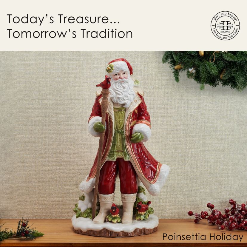 Fitz and Floyd Poinsettia Holiday Santa Figurine