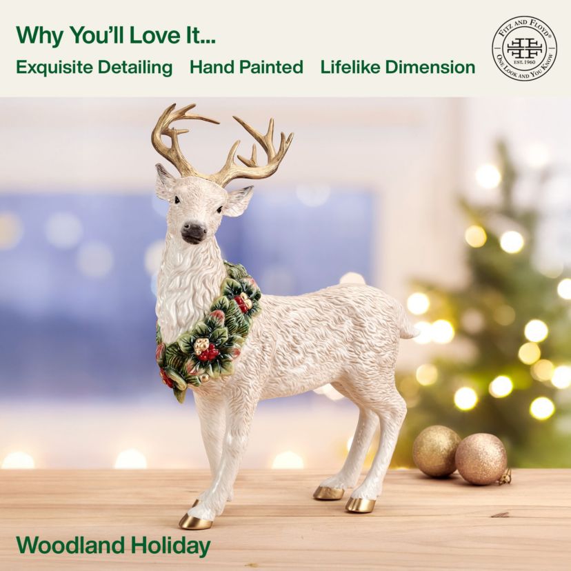 Fitz and Floyd Woodland Holiday Standing Deer Figurine