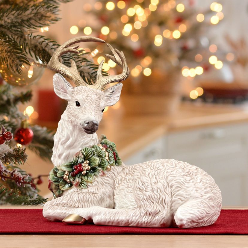 Fitz and Floyd Woodland Holiday Resting Deer Figurine
