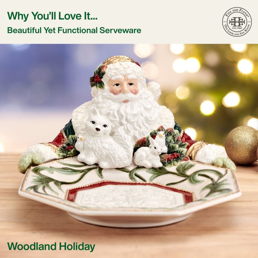 Fitz and Floyd Woodland Holiday Santa Server