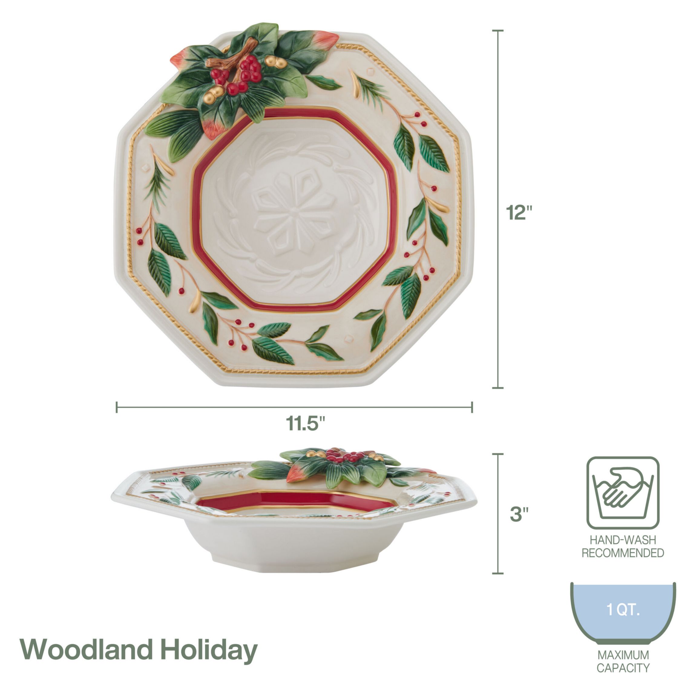 Fitz and Floyd Woodland Holiday Large Serving Bowl