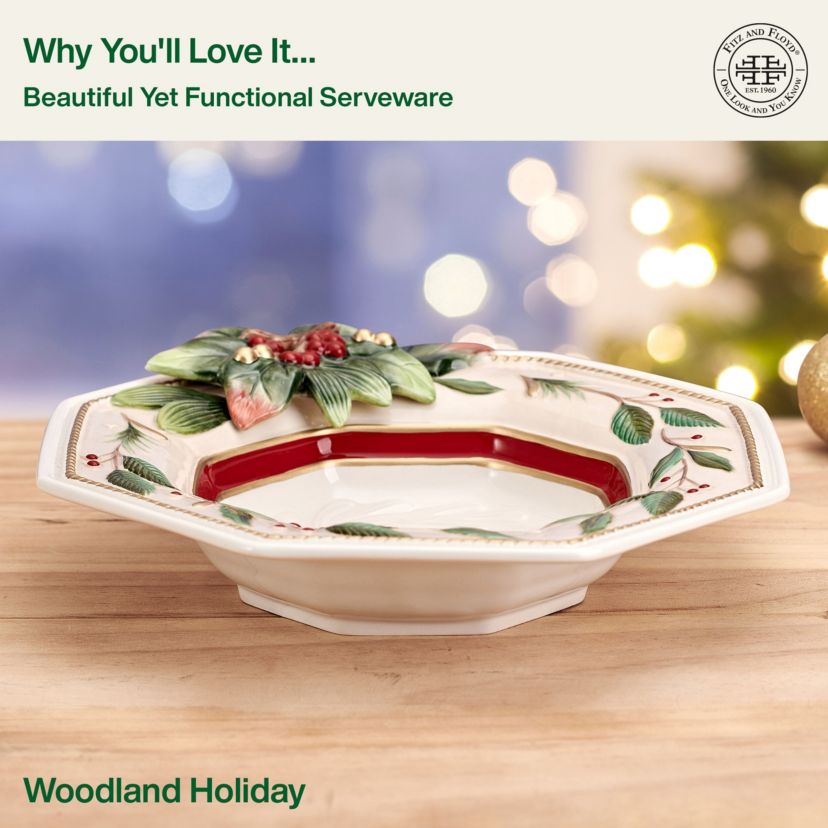 Fitz and Floyd Woodland Holiday Large Serving Bowl