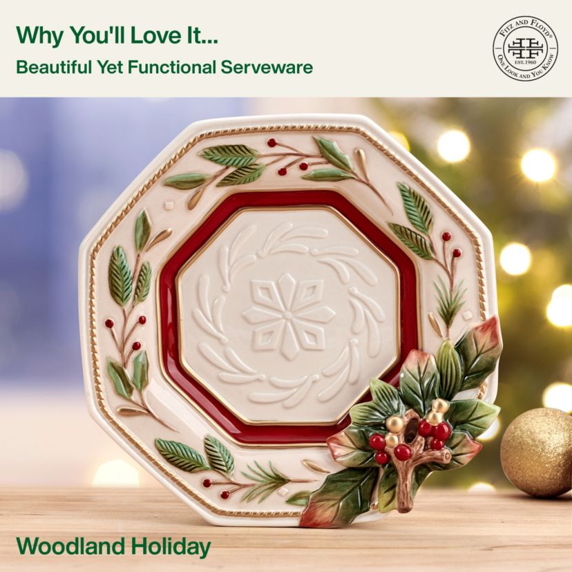 Fitz and Floyd Woodland Holiday Canape Plate