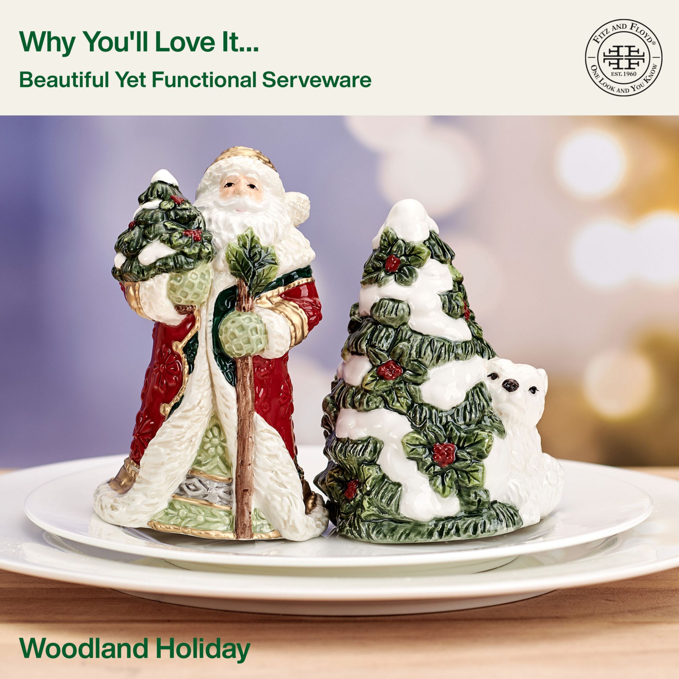 Fitz and Floyd Woodland Holiday Salt and Pepper Set