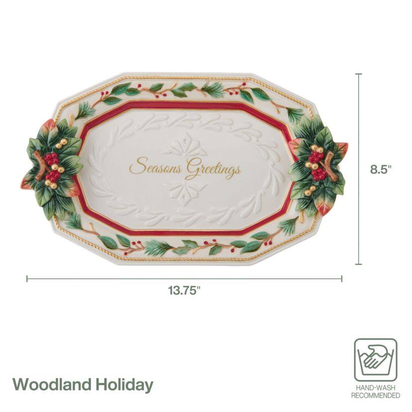 Fitz and Floyd Woodland Holiday Sentiment Tray
