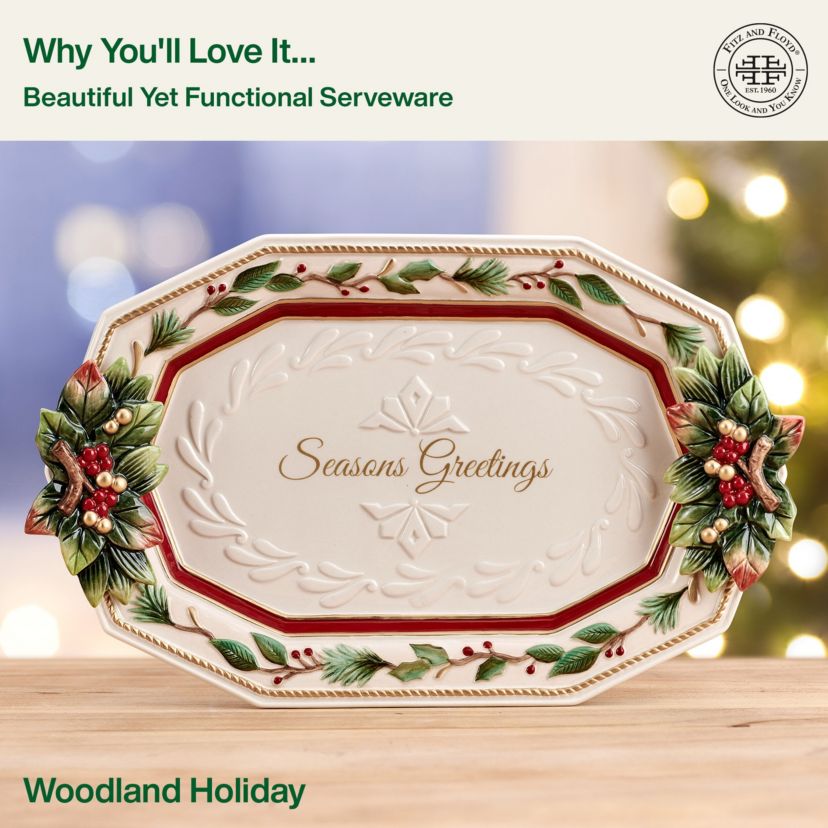 Fitz and Floyd Woodland Holiday Sentiment Tray
