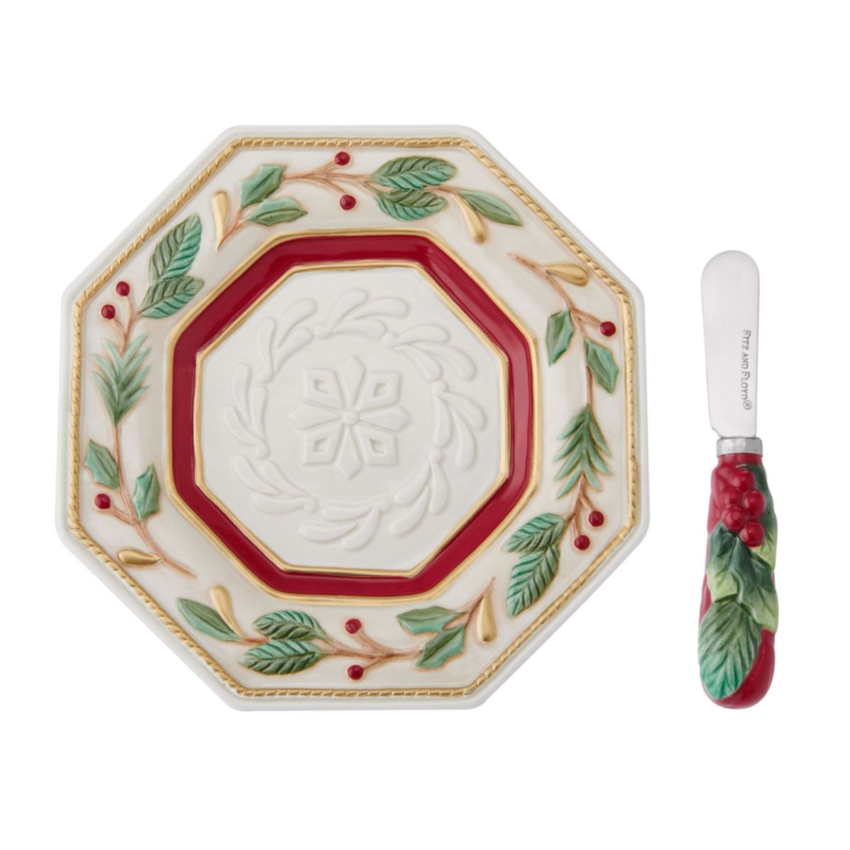 Fitz and Floyd Woodland Holiday Snack Plate with Spreader