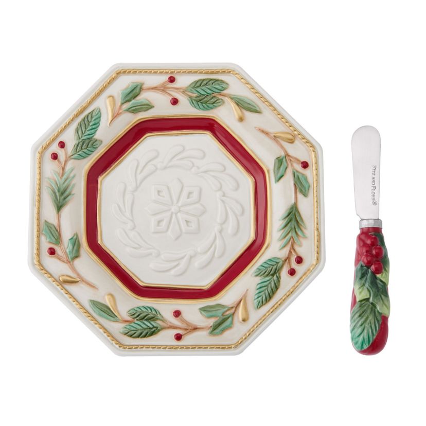 Fitz and Floyd Woodland Holiday Snack Plate with Spreader