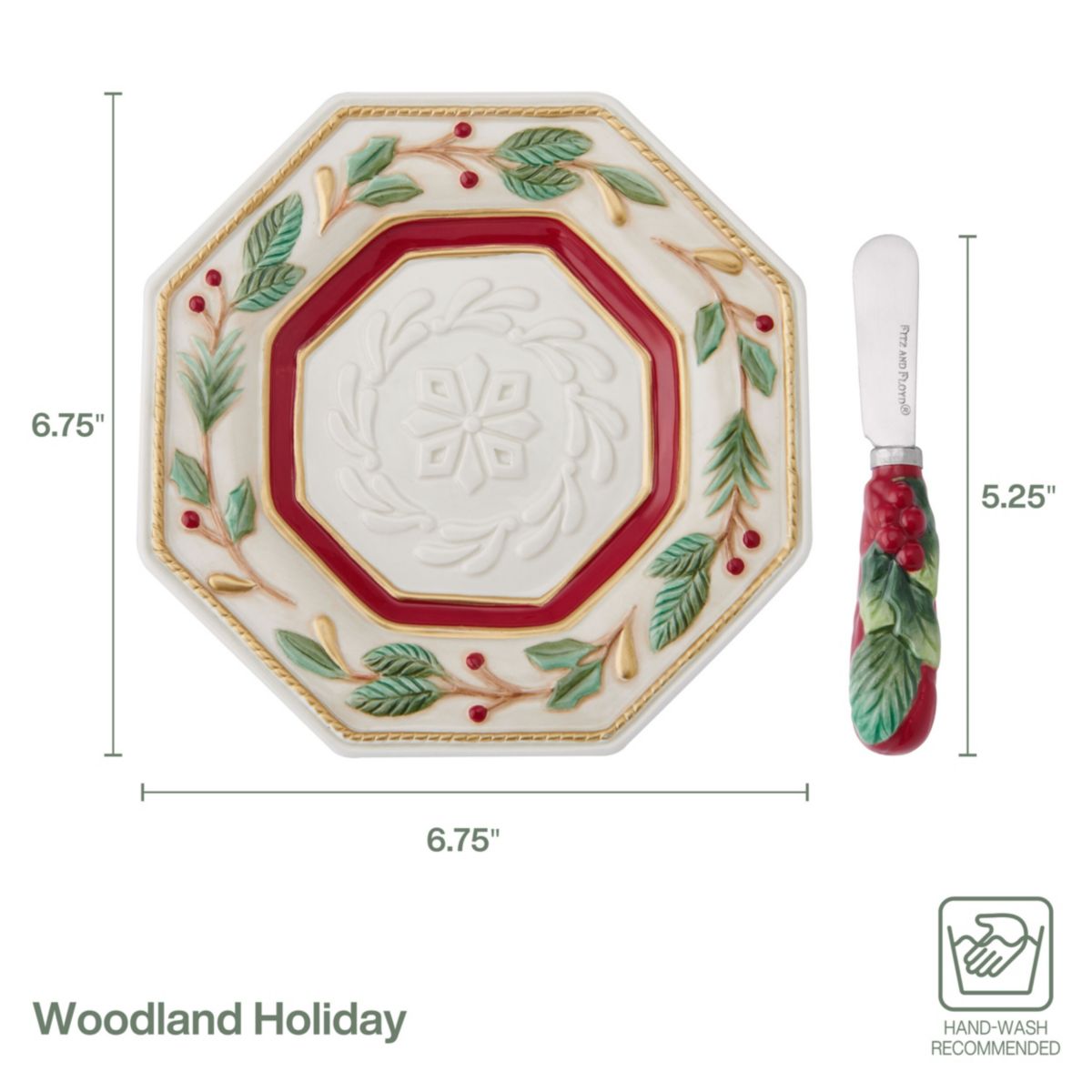 Fitz and Floyd Woodland Holiday Snack Plate with Spreader