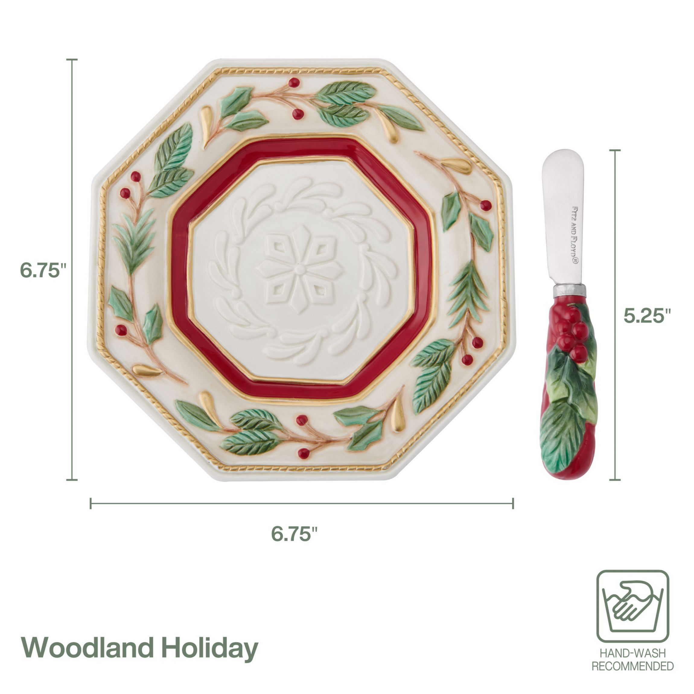 Fitz and Floyd Woodland Holiday Snack Plate with Spreader
