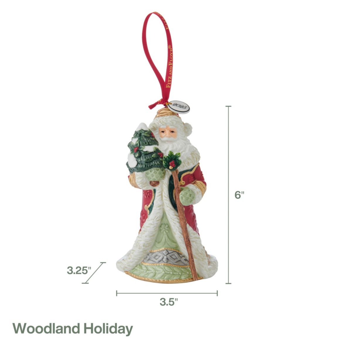 Fitz and Floyd Woodland Holiday Santa 2025 Bell