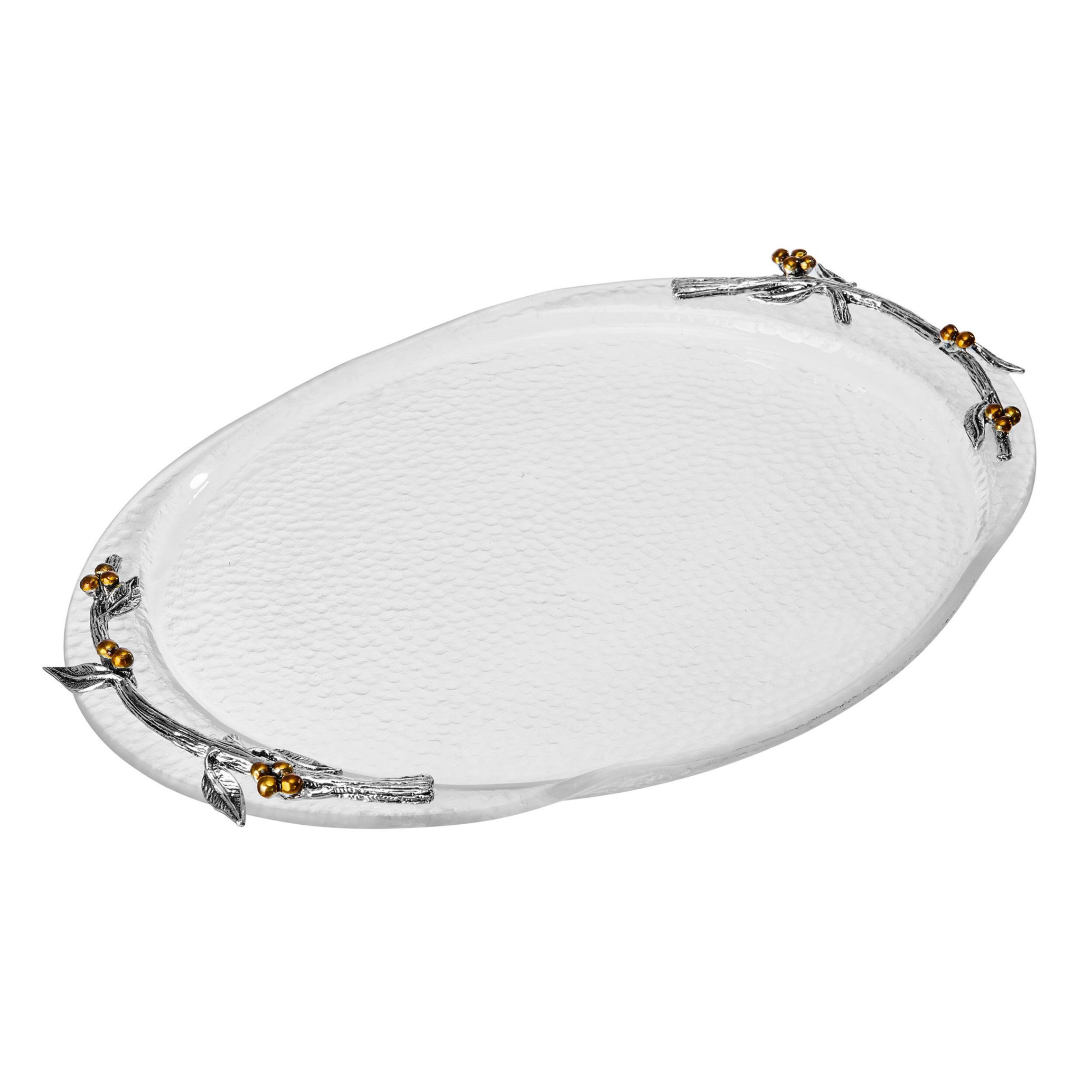 Fitz and Floyd Natures Greeting Glass Serve Decorative Tray , 14 x 9.75 x 1.25 Inch