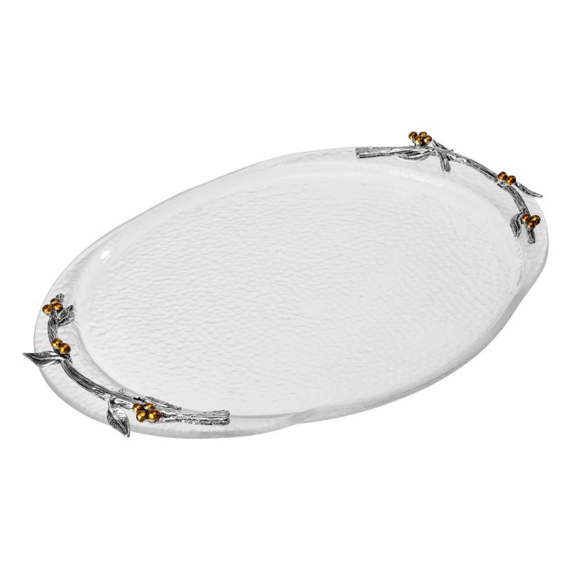 Fitz and Floyd Natures Greeting Glass Serve Decorative Tray , 14 x 9.75 x 1.25 Inch