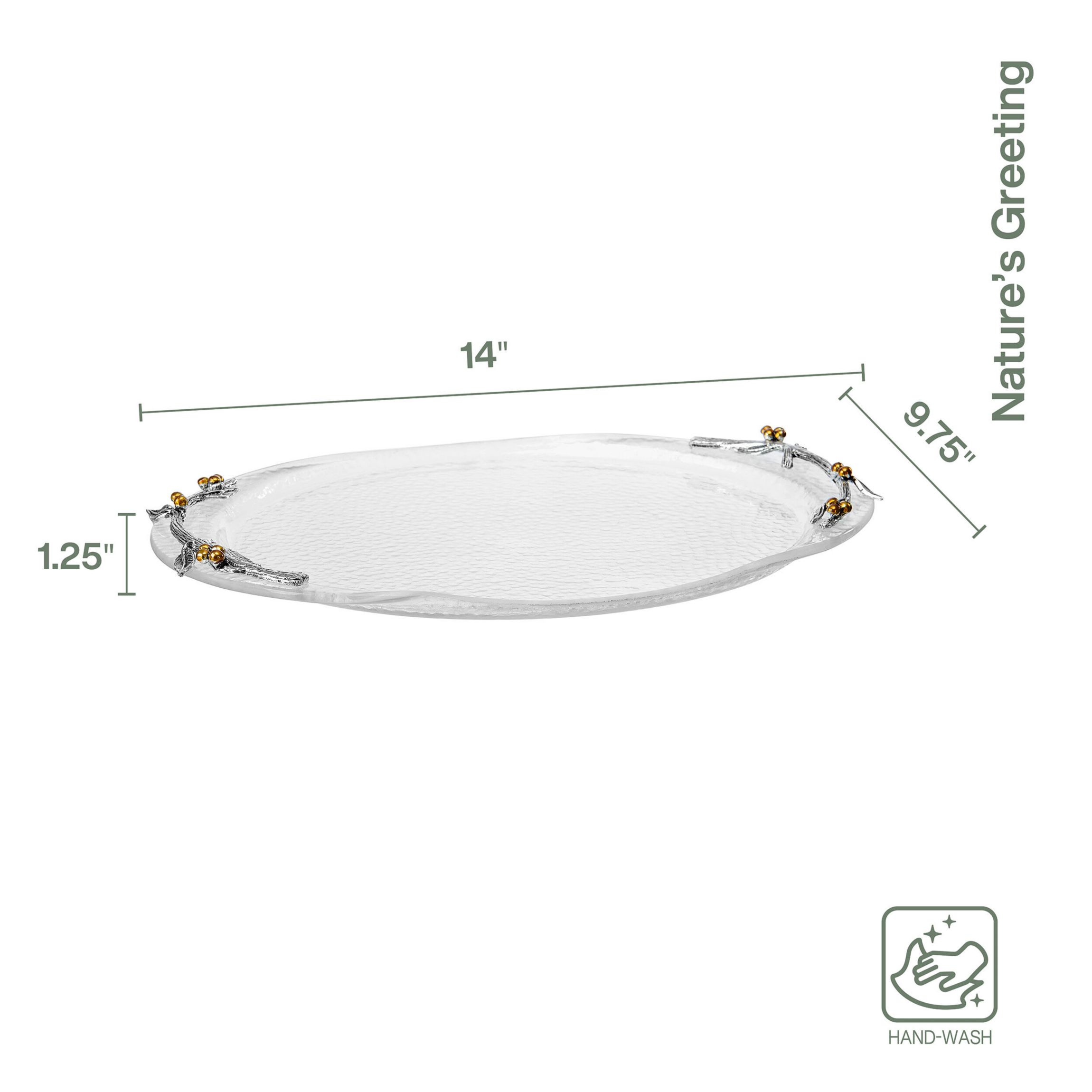 Fitz and Floyd Natures Greeting Glass Serve Decorative Tray , 14 x 9.75 x 1.25 Inch
