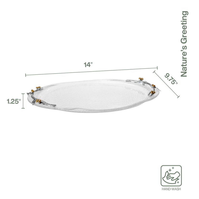 Fitz and Floyd Natures Greeting Glass Serve Decorative Tray , 14 x 9.75 x 1.25 Inch