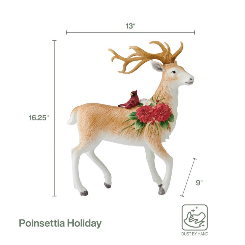Fitz and Floyd Poinsettia Holiday Standing Deer Figurine