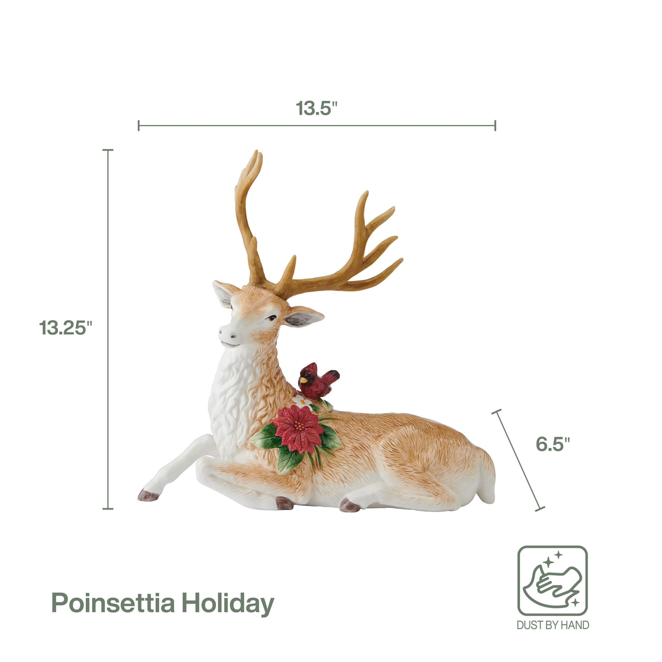 Fitz and Floyd Poinsettia Holiday Resting Deer Figurine
