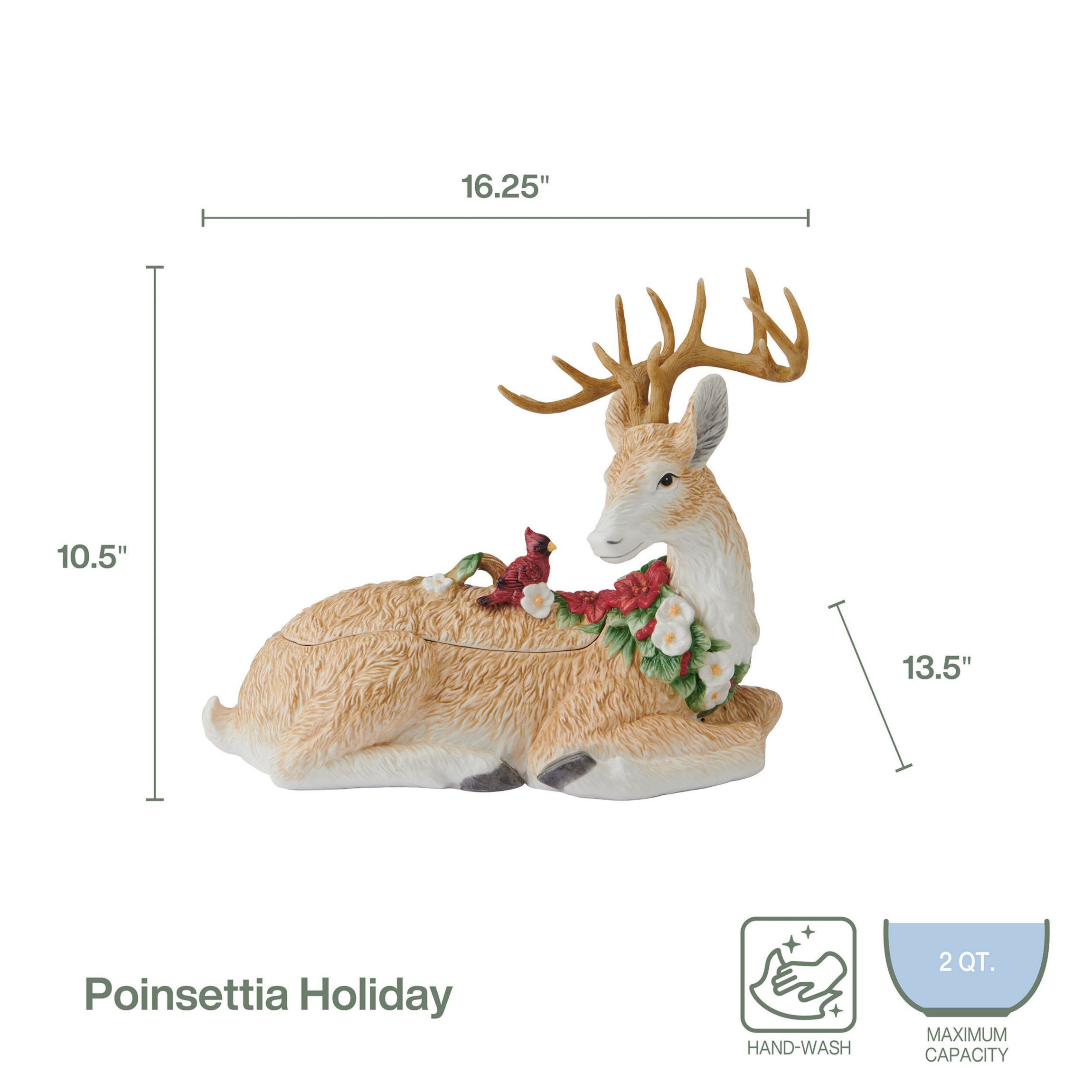 Fitz and Floyd Poinsettia Holiday Deer Cookie Jar