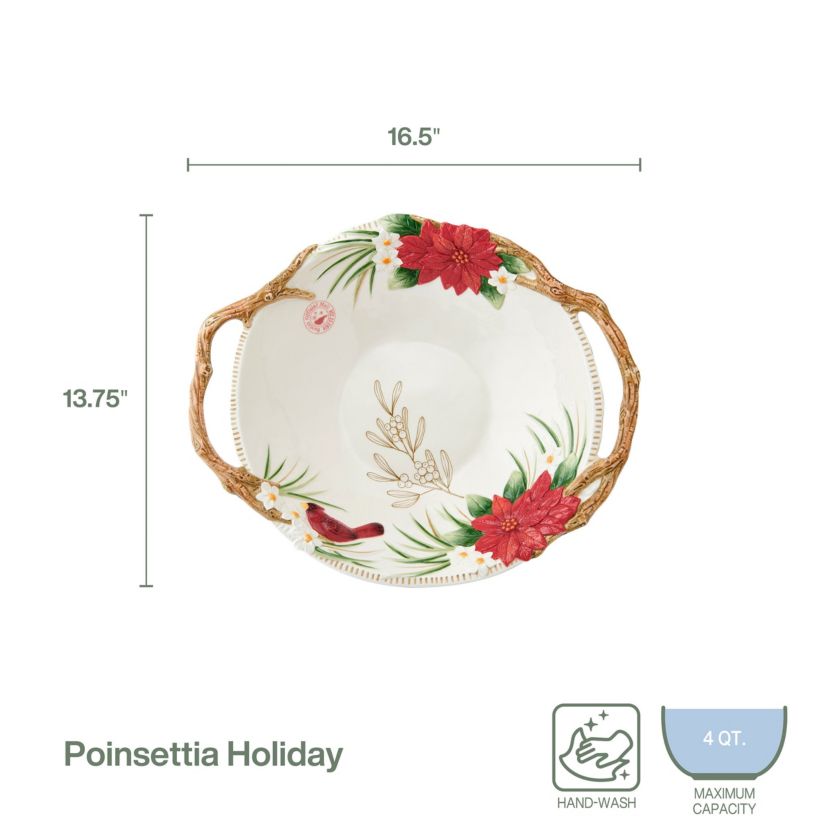 Fitz and Floyd Poinsettia Holiday Serving Bowl