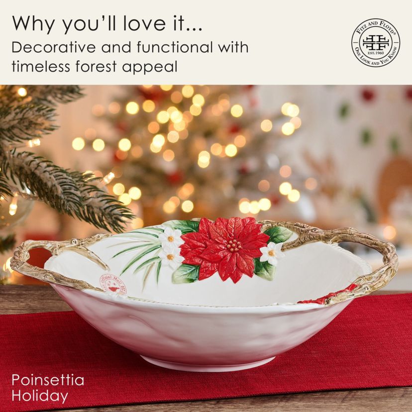 Fitz and Floyd Poinsettia Holiday Serving Bowl