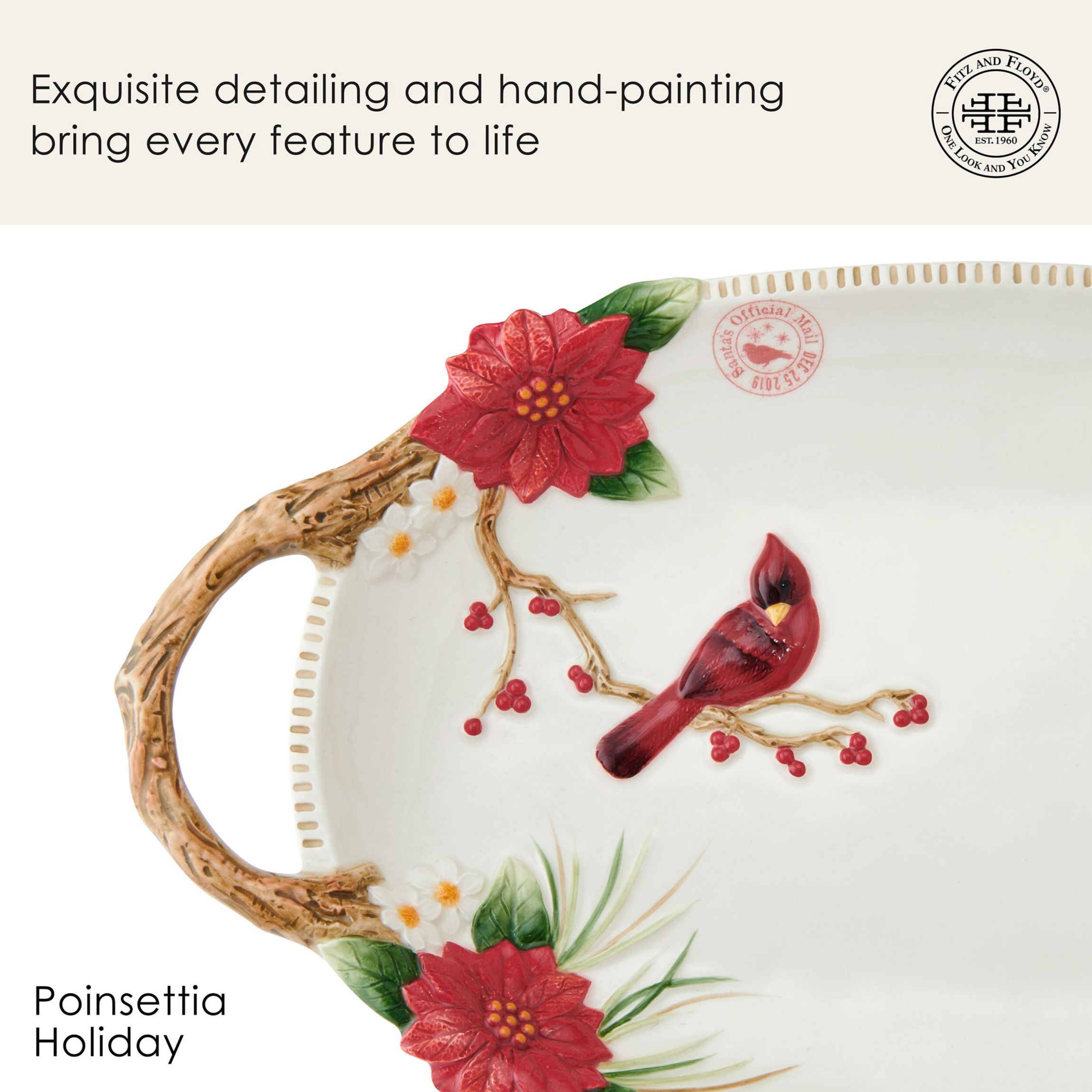 Fitz and Floyd Poinsettia Holiday Large Platter