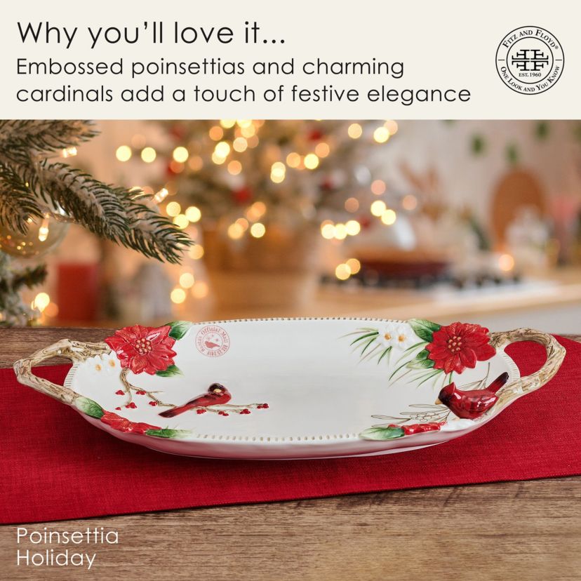 Fitz and Floyd Poinsettia Holiday Large Platter