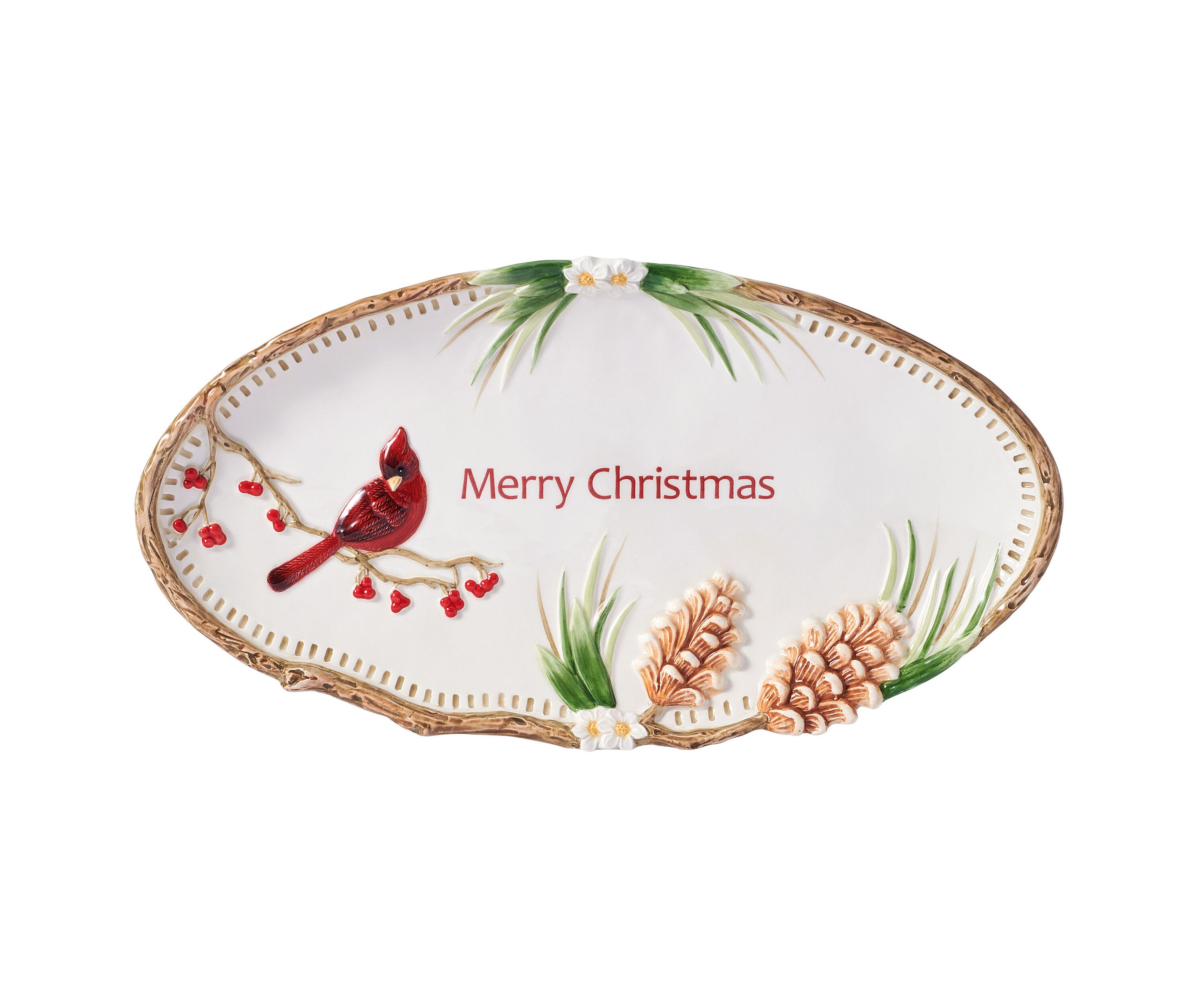 Fitz and Floyd Poinsettia Holiday Sentiment Tray