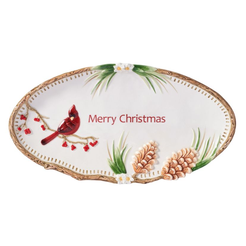 Fitz and Floyd Poinsettia Holiday Sentiment Tray