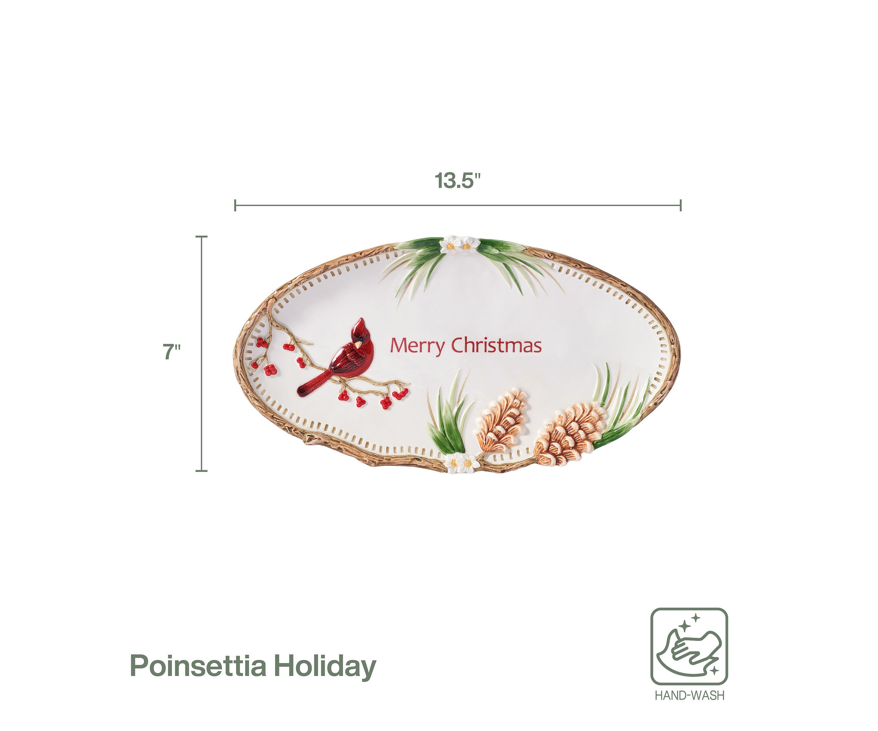Fitz and Floyd Poinsettia Holiday Sentiment Tray
