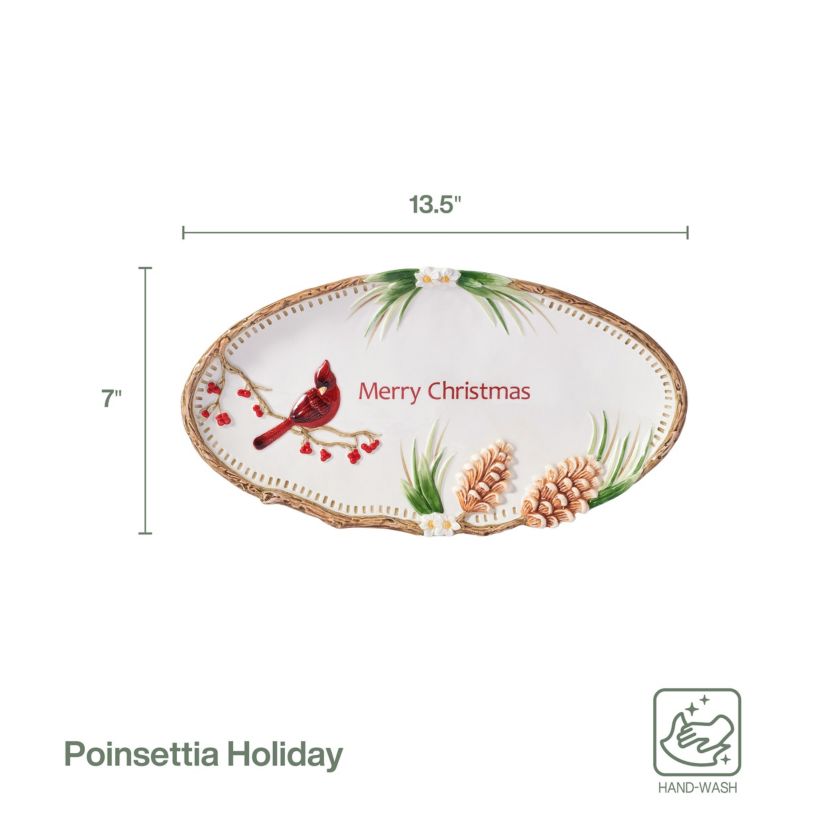 Fitz and Floyd Poinsettia Holiday Sentiment Tray