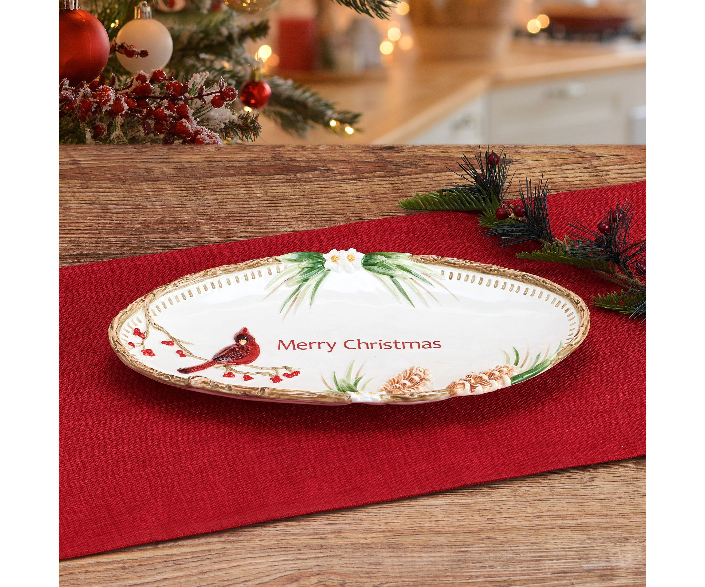 Fitz and Floyd Poinsettia Holiday Sentiment Tray
