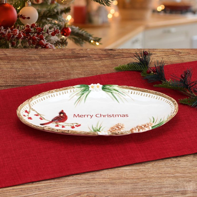 Fitz and Floyd Poinsettia Holiday Sentiment Tray