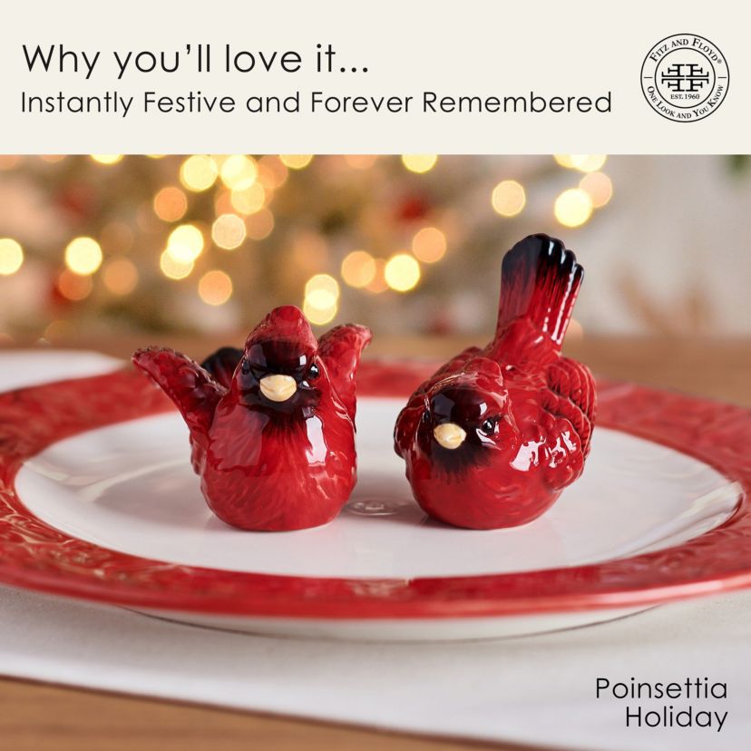 Fitz and Floyd Poinsettia Holiday Salt and Pepper Set