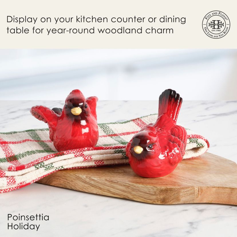Fitz and Floyd Poinsettia Holiday Salt and Pepper Set