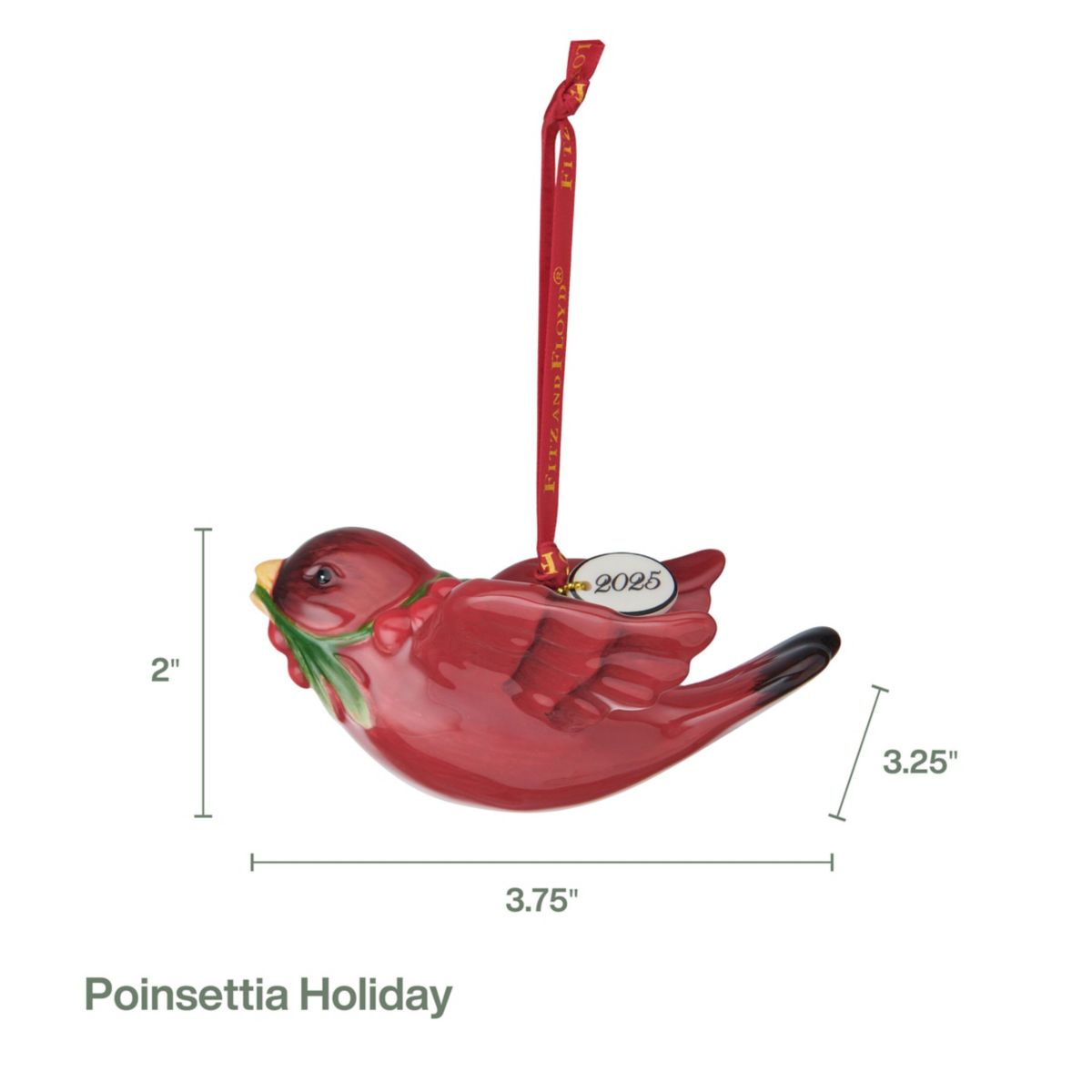 Fitz and Floyd Poinsettia Holiday Cardinal Ornament
