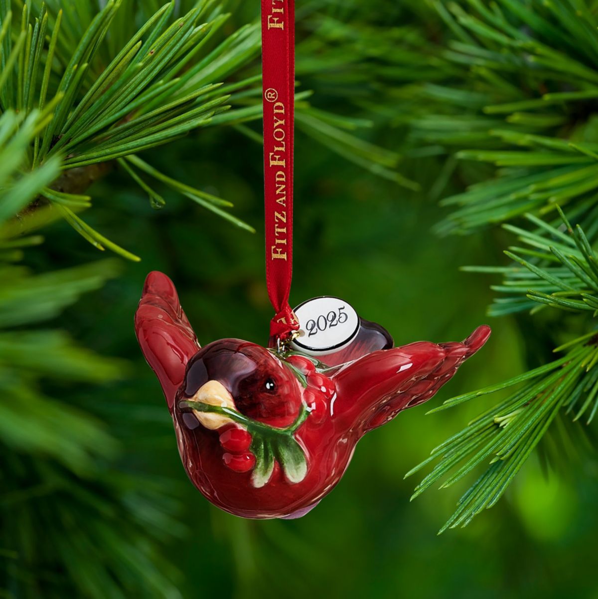 Fitz and Floyd Poinsettia Holiday Cardinal Ornament