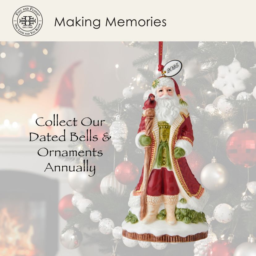 Fitz and Floyd Poinsettia Holiday Santa Bell 2025