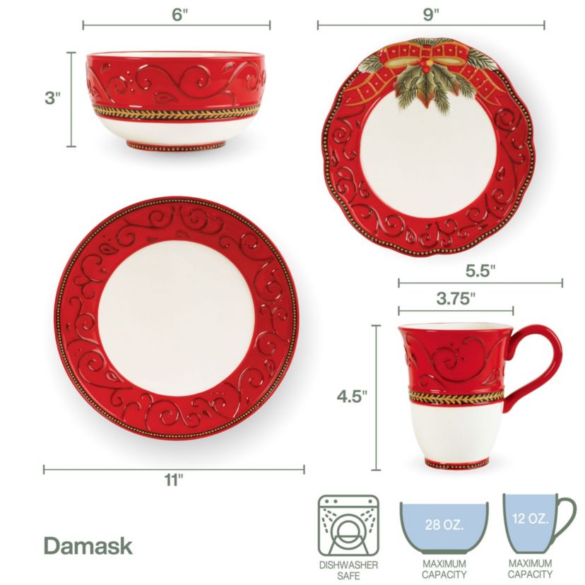 Damask Holiday 4 pc Place Setting, Service for 1