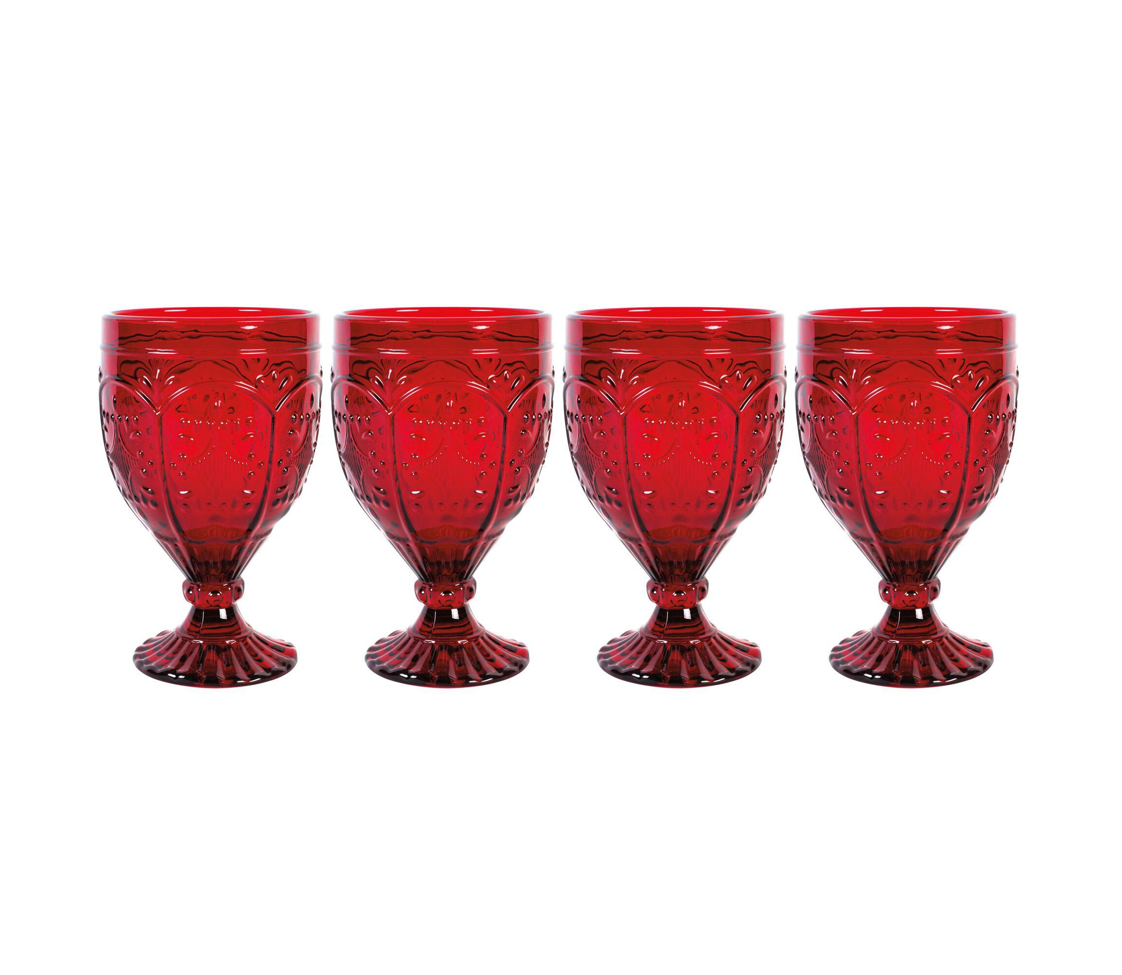Trestle Glassware Ornate Goblets, 4 Count , Red, 12-ounce