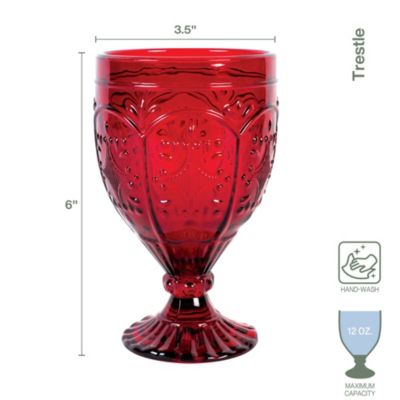 Trestle Glassware Ornate Goblets, 4 Count , Red, 12-ounce