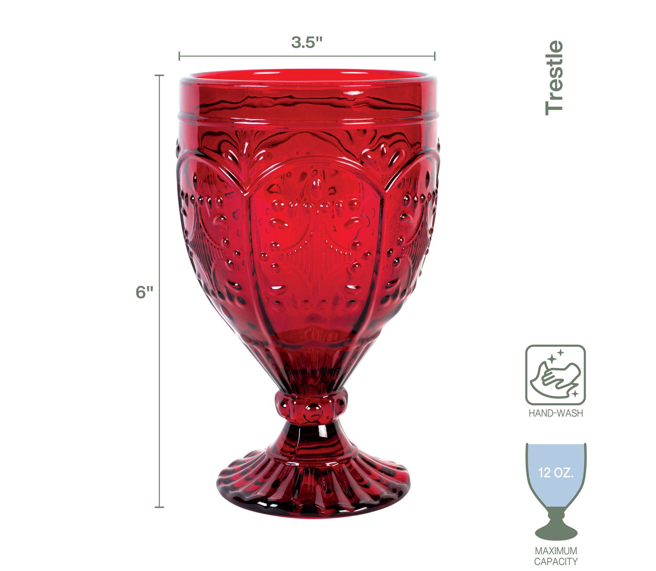 Trestle Glassware Ornate Goblets, 4 Count , Red, 12-ounce