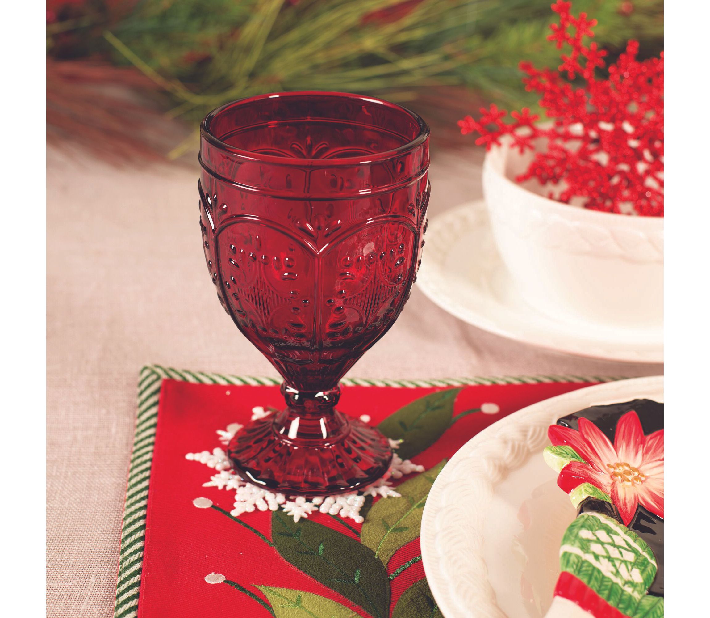 Trestle Glassware Ornate Goblets, 4 Count , Red, 12-ounce